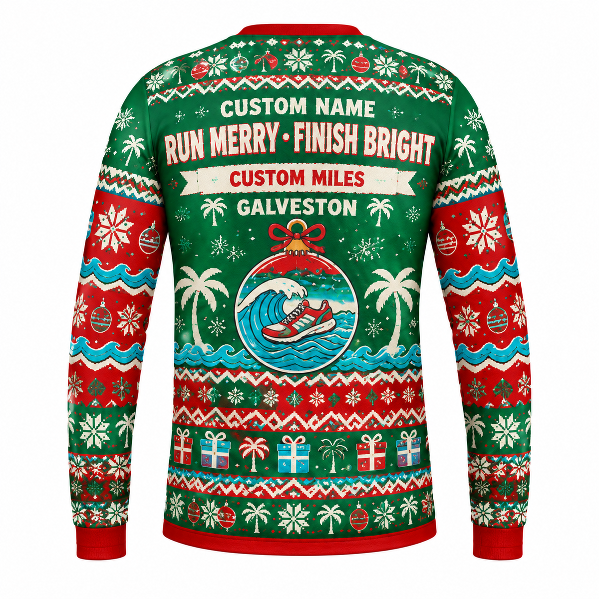 Custom Name Miles Gulf Coast Christmas Crew Santa Hustle Galveston Running Long Sleeve Shirt