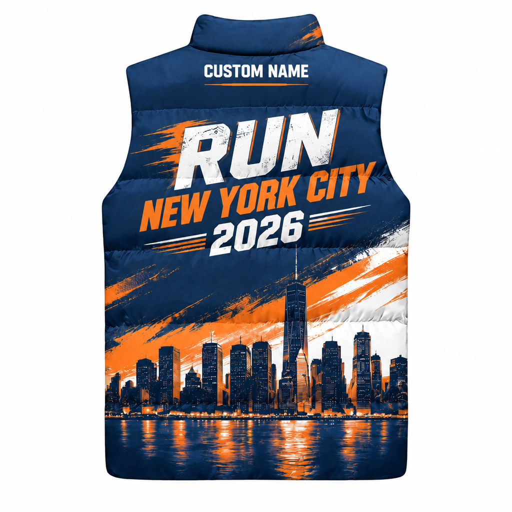 Custom Name Liberty Run NYC Sleeveless Running Puffer Jacket