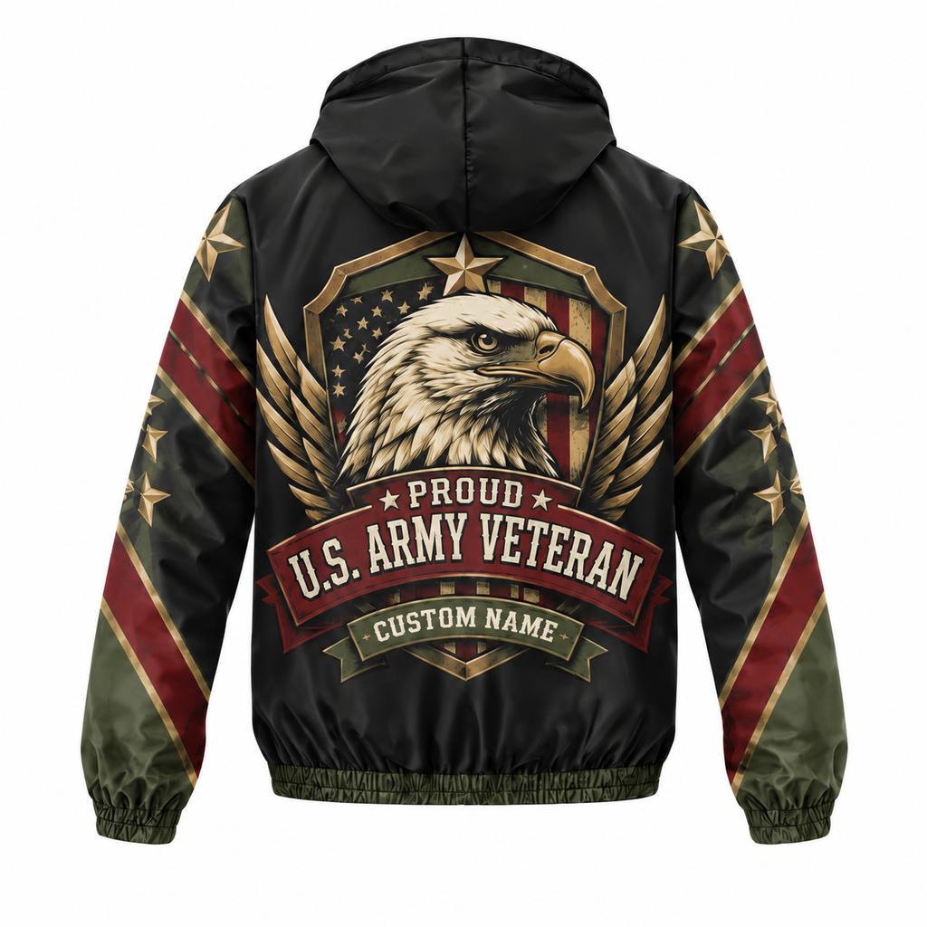Custom Name Army Eagle Shield Veteran Running Windbreaker Jacket