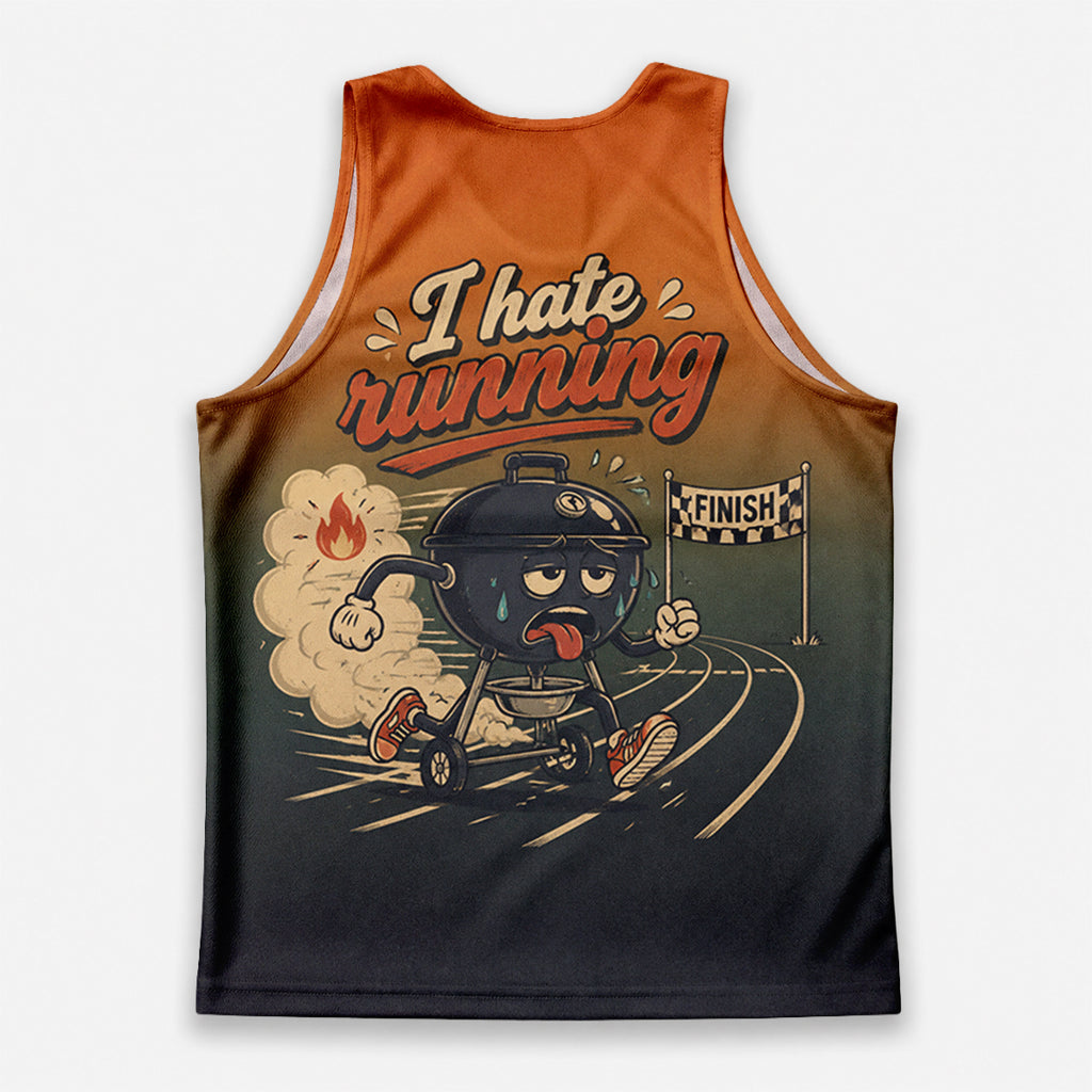 Funny Running Tank Top I Hate Running BBQ Grill Runner Tech Singlet