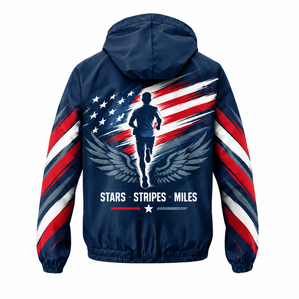 Custom Name Stars Stripes Veteran Runner Running Windbreaker Jacket