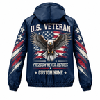 Custom Name Freedom Never Retires Veteran Running Windbreaker Jacket