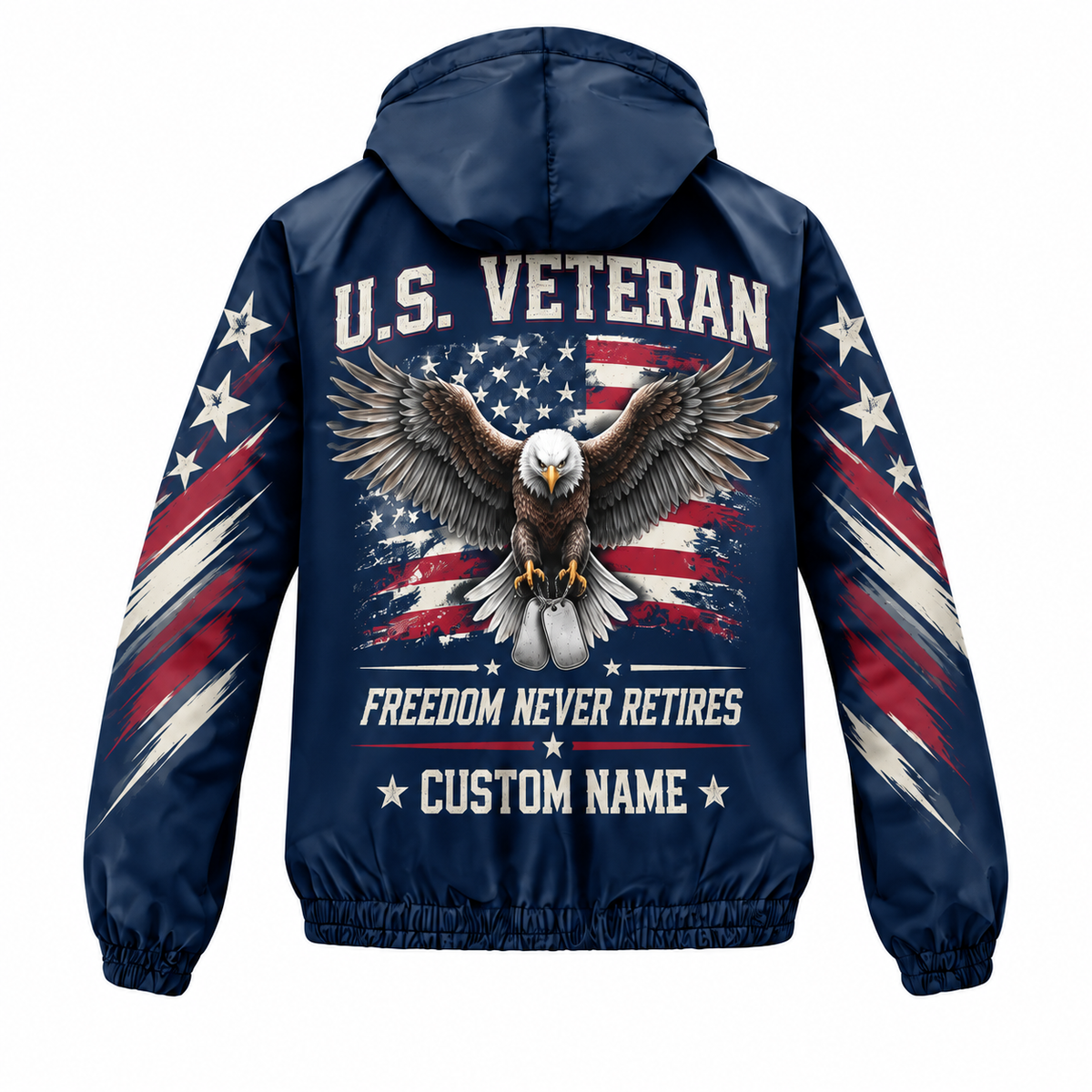 Custom Name Freedom Never Retires Veteran Running Windbreaker Jacket