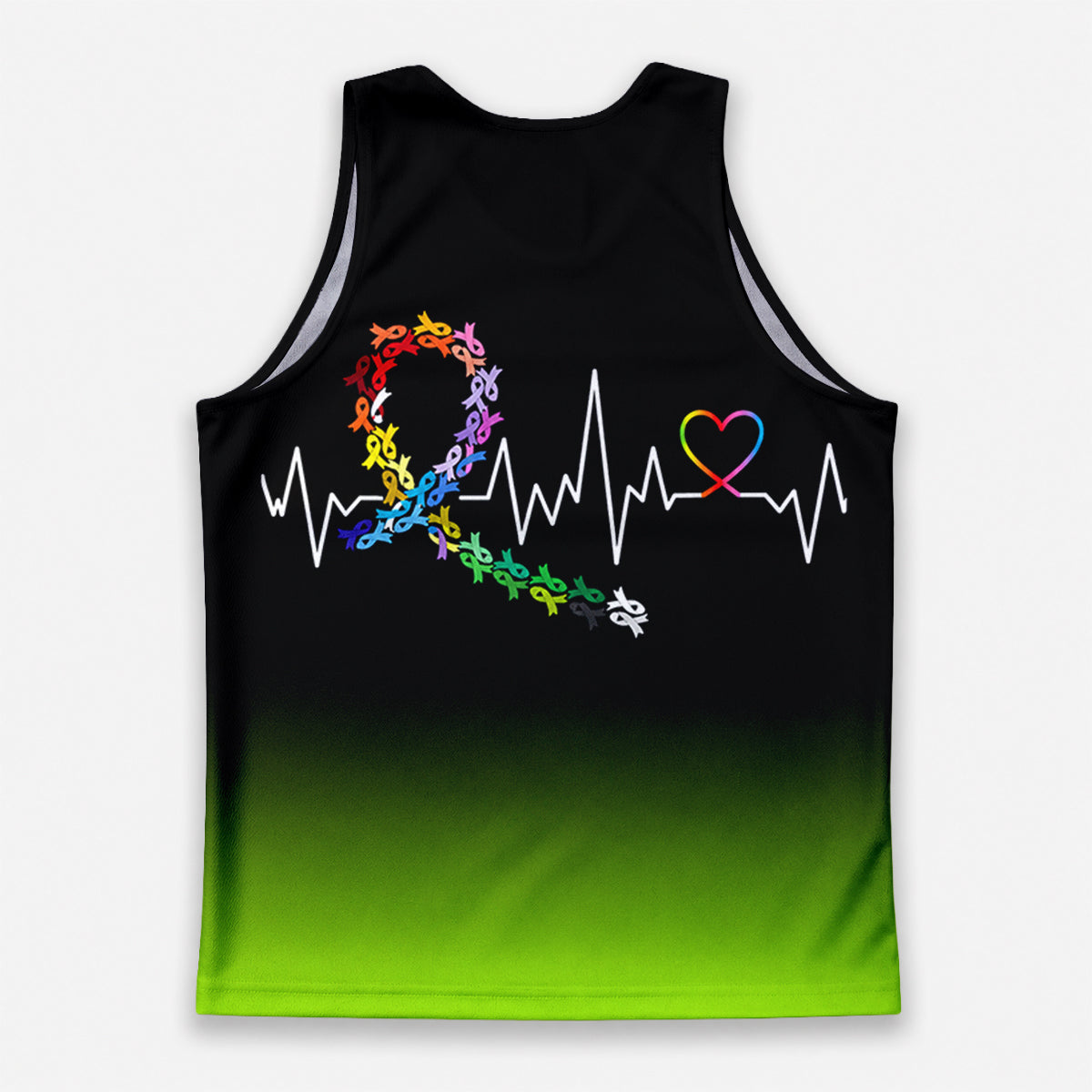 Cancer Fighter Running Tank Top Ribbon Heartbeat Running Singlet for Men and Women