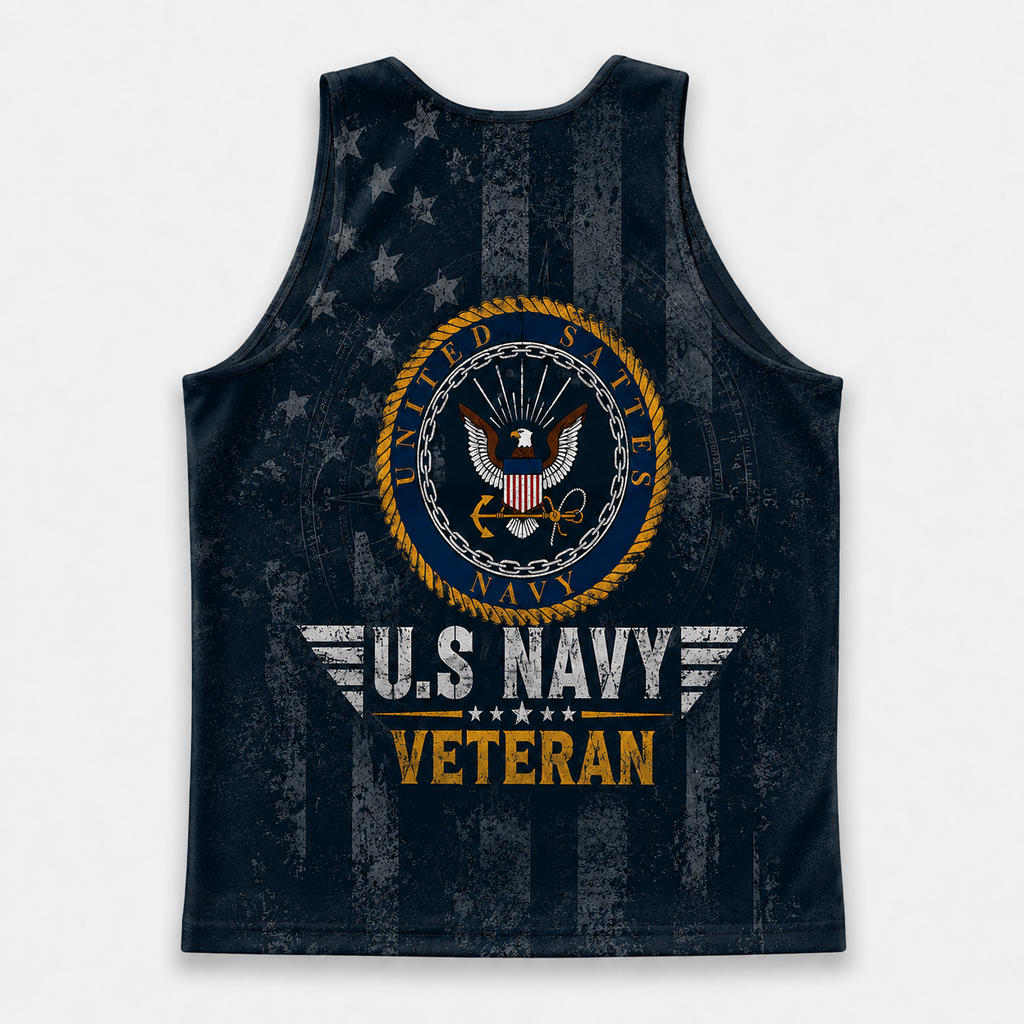Veteran Running Tank Top - US Navy Veteran V8 Tech Singlet
