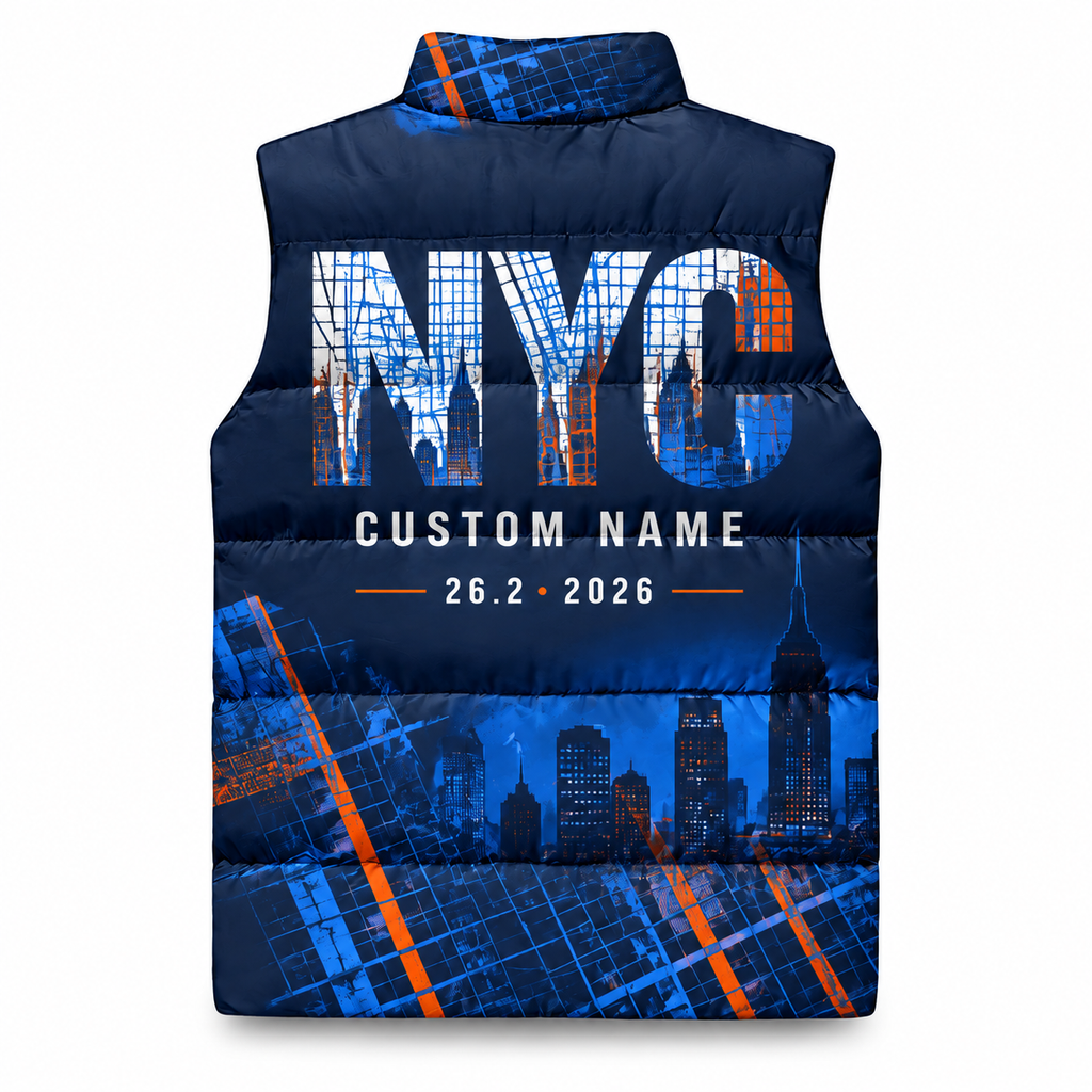 Custom Name City Grid Runner Sleeveless Running Puffer Jacket