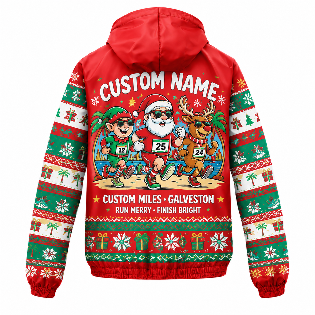 Custom Name Christmas Chaos Santa Hustle Galveston Running Windbreaker Jacket