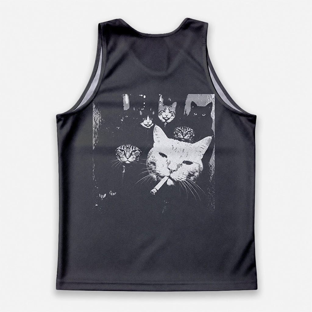 Cat Running Tank Top Funny Gangster Cat Running Singlet for Men and Women