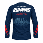 Custom Name Philly Racing Navy Red Running Long Sleeve Shirt