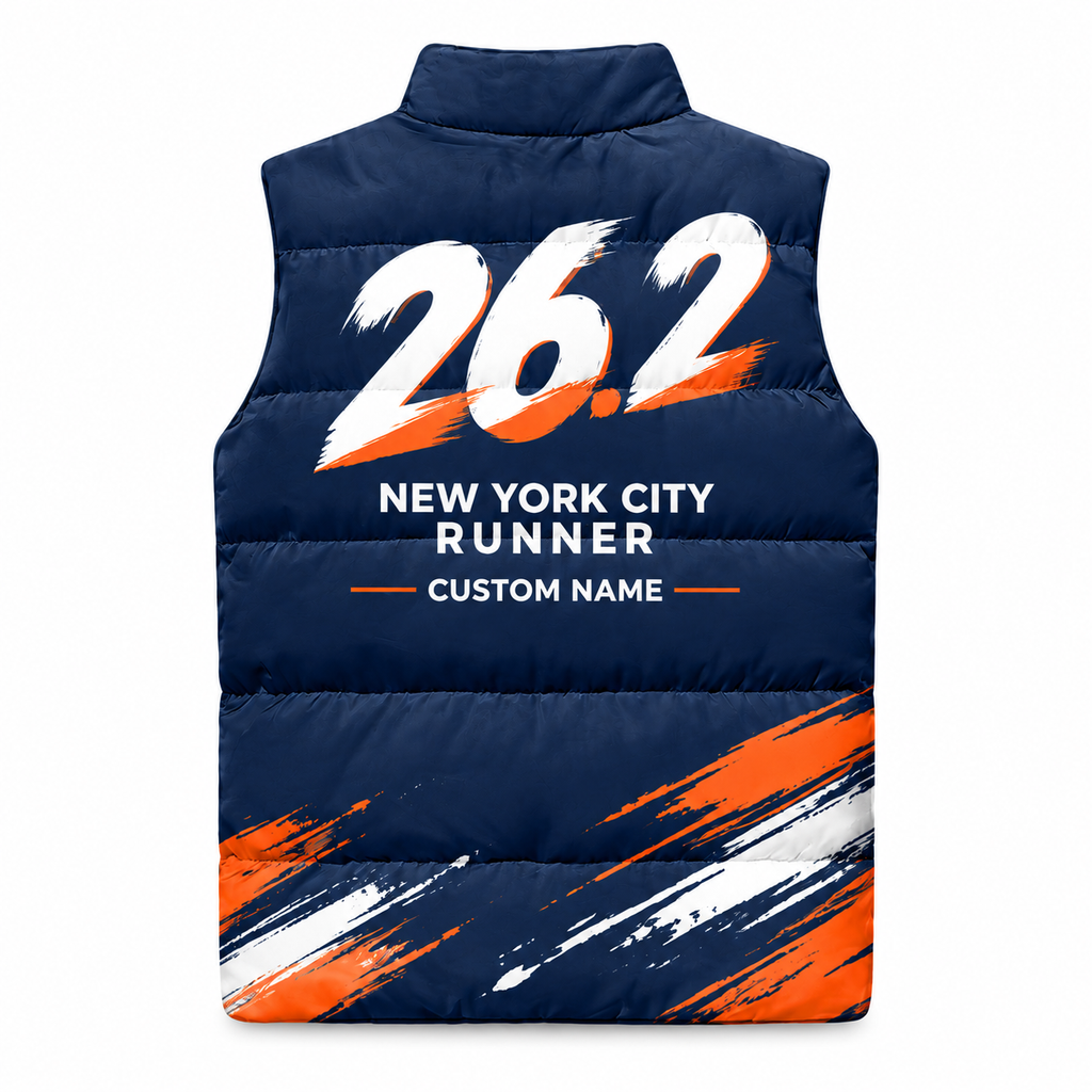 Custom Name Bold 26.2 NYC Sleeveless Running Puffer Jacket