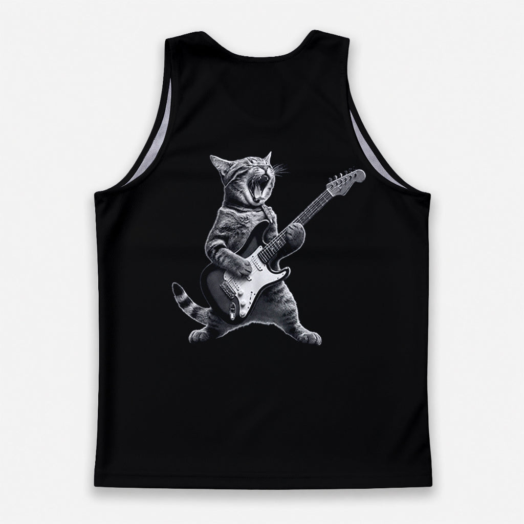 Cat Running Tank Top Rockstar Cat Running Singlet for Men and Women