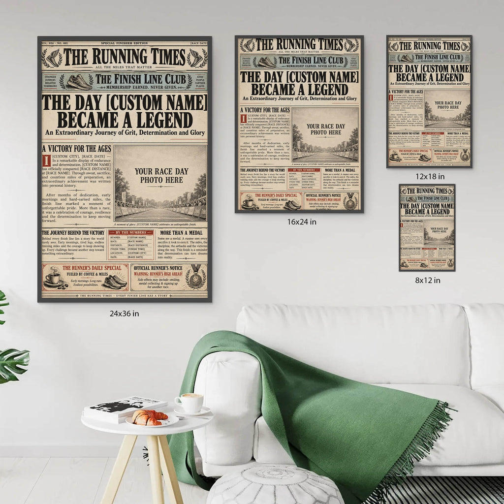 Personalized Vintage Newspaper Marathon Runner Poster