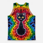 Cat Running Tank Top Tie Dye Black Cat Running Singlet for Men and Women