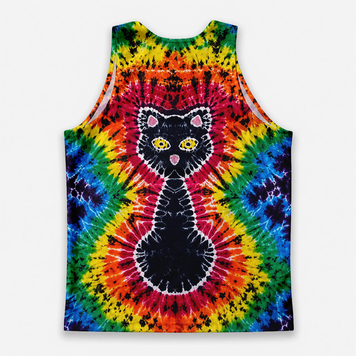Cat Running Tank Top Tie Dye Black Cat Running Singlet for Men and Women