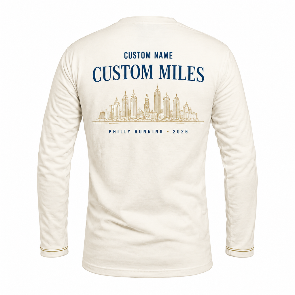 Custom Name Philadelphia Ivory Gold Miles Running Long Sleeve Shirt