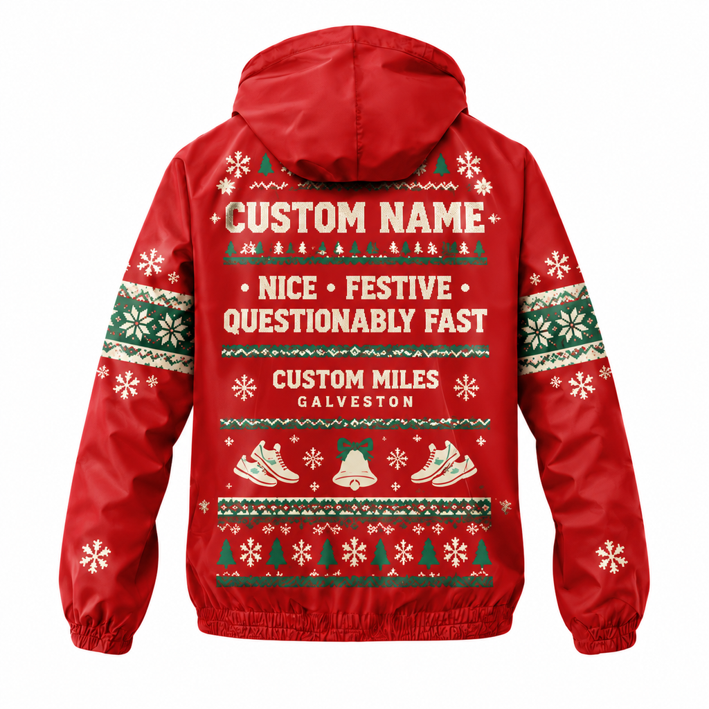 Custom Name Santa’s Slow List Santa Hustle Galveston Running Windbreaker Jacket