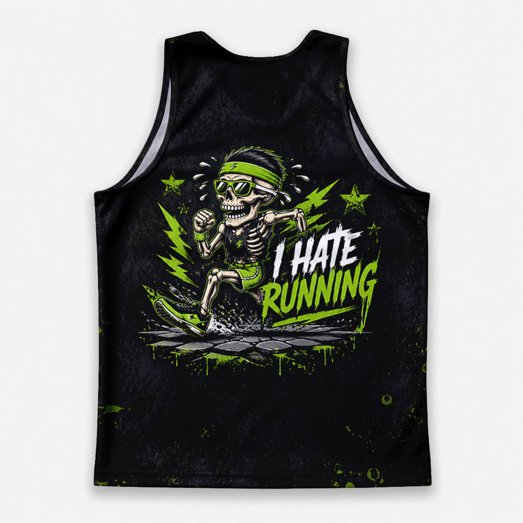 Funny Running Tank Top I Hate Running Skull Runner Tech Singlet