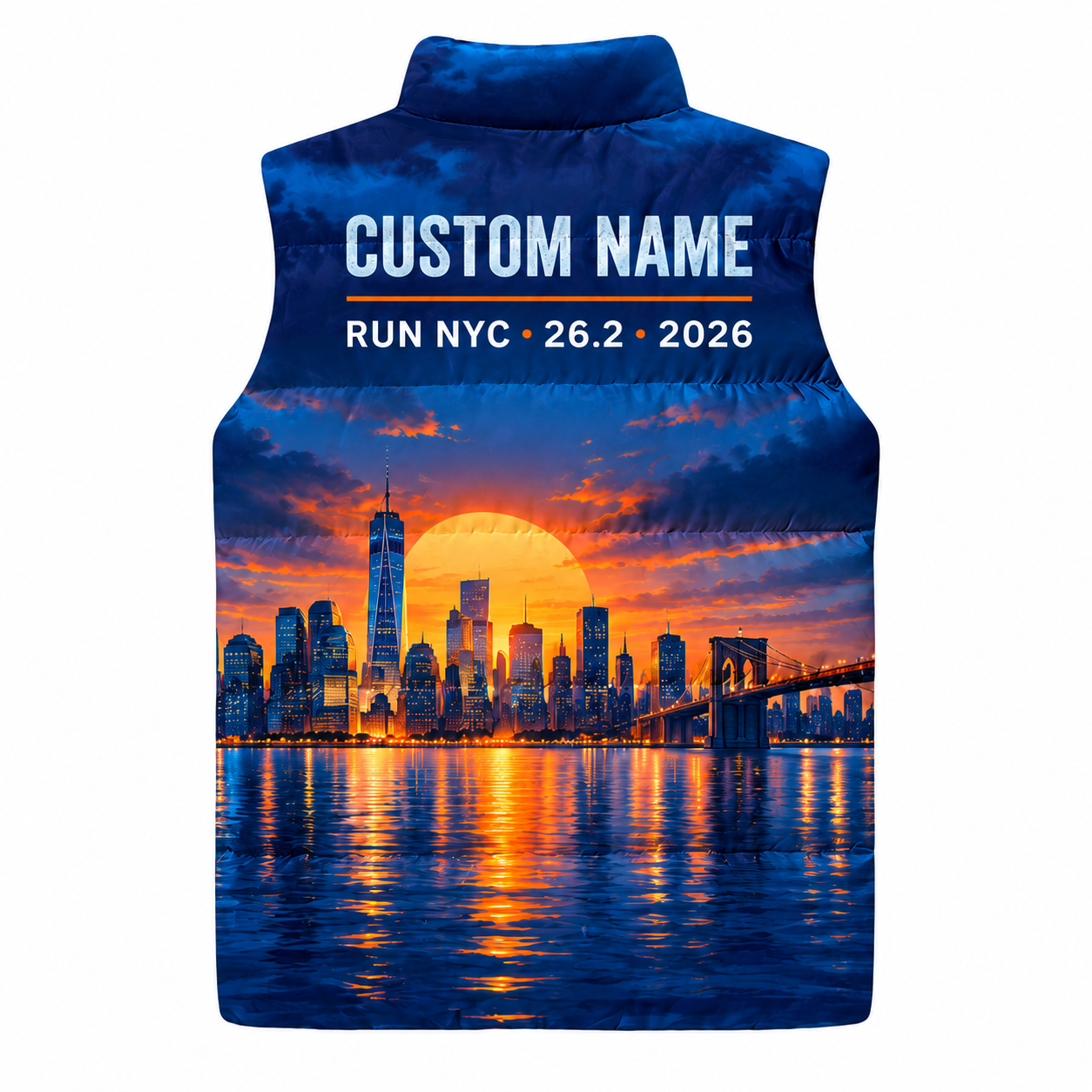 Custom Name Waterfront Reflection NYC Sleeveless Running Puffer Jacket