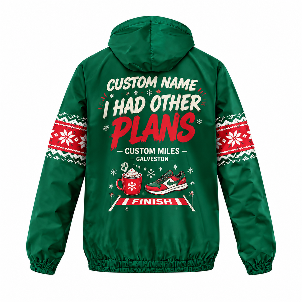 Custom Name Santa Made Me Run Santa Hustle Galveston Running Windbreaker Jacket