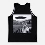 Cat Running Tank Top UFO Funny Cat Running Singlet for Men and Women