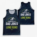 Funny Dad Running Tank Top My Powered by Dad Jokes & Long Runs Tech Singlet