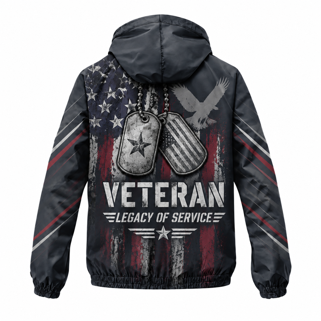Custom Name Veteran Legacy Dog Tags Running Windbreaker Jacket
