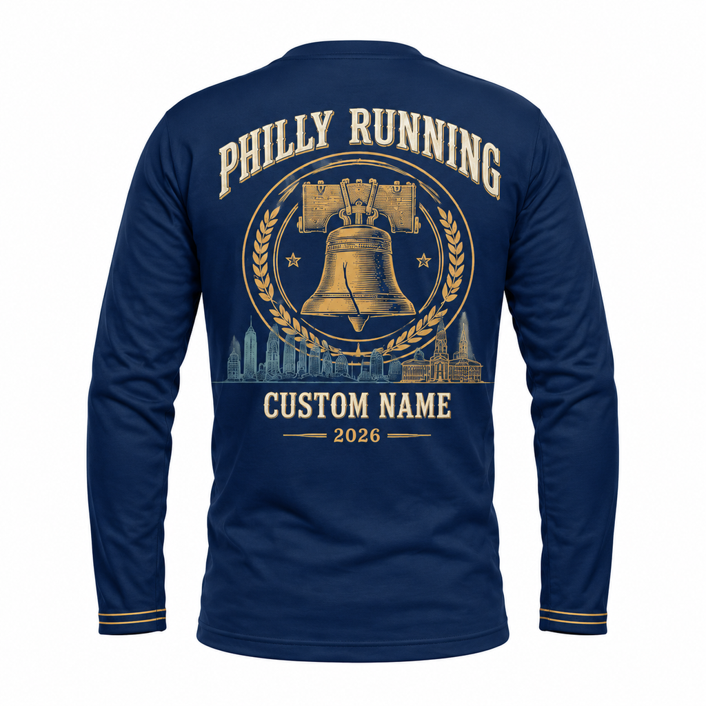 Custom Name Philadelphia Liberty Bell Gold Running Long Sleeve Shirt