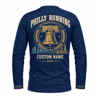 Custom Name Philadelphia Liberty Bell Gold Running Long Sleeve Shirt