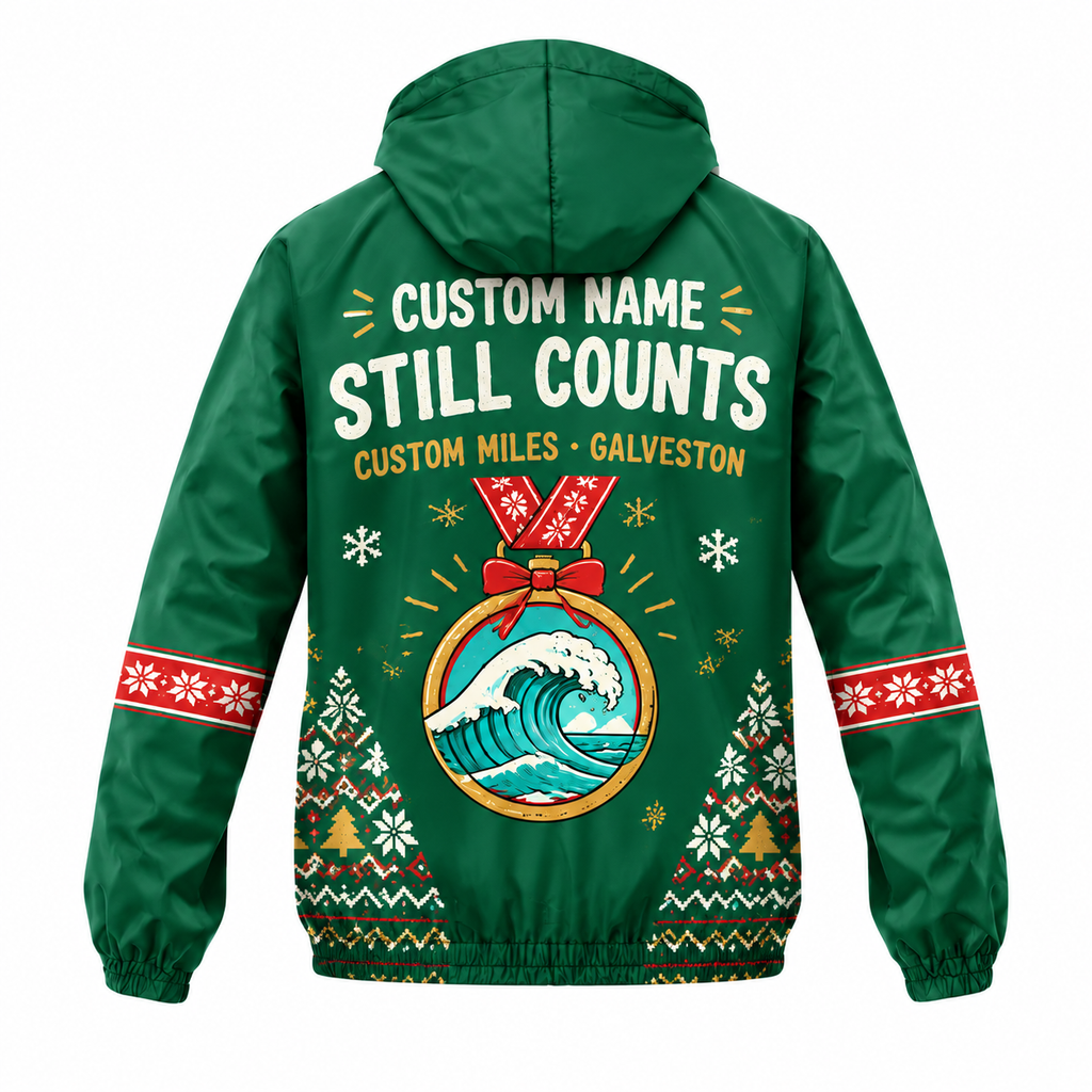 Custom Name Dashing-ish by the Gulf Santa Hustle Galveston Running Windbreaker Jacket