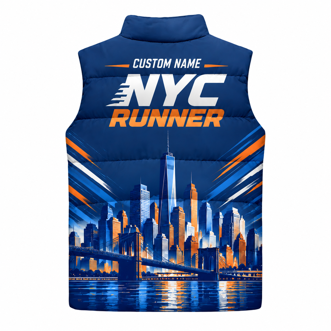 Custom Name Skyline Pulse NYC Sleeveless Running Puffer Jacket
