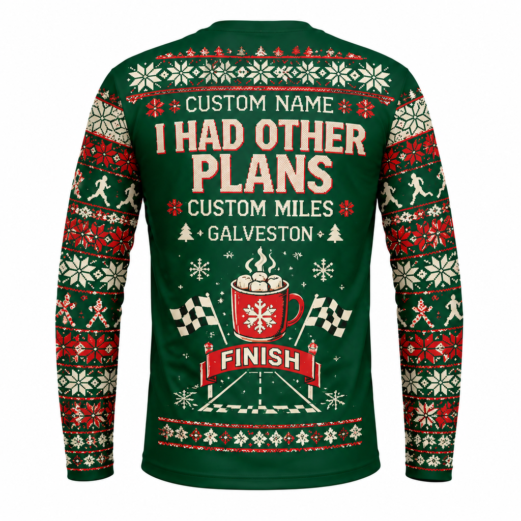 Custom Name Miles Santa Made Me Do It Santa Hustle Galveston Running Long Sleeve Shirt