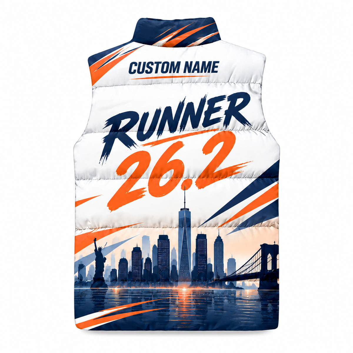 Custom Name Big Apple Race Energy Sleeveless Running Puffer Jacket
