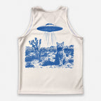 Cat Running Tank Top Alien UFO Cat Running Singlet for Men and Women
