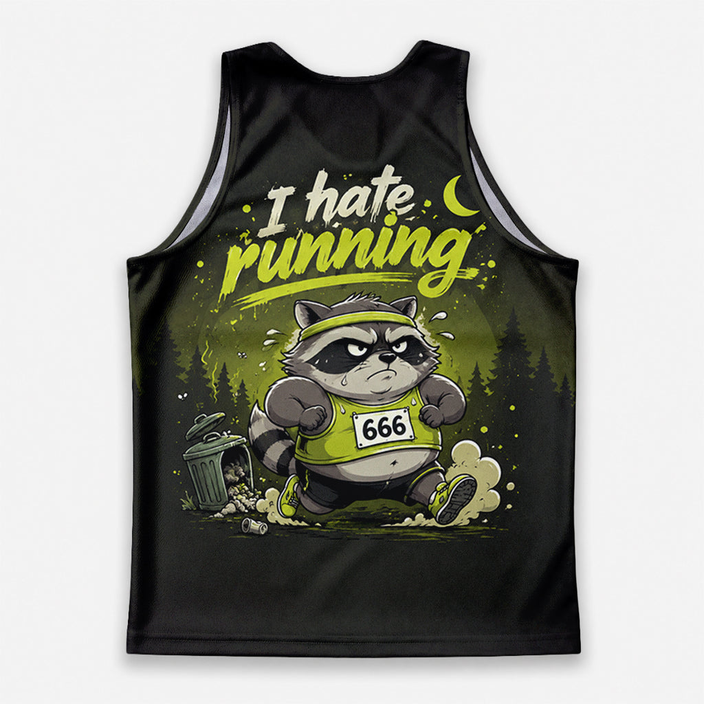 Funny Running Tank Top I Hate Running Racoon Tech Singlet