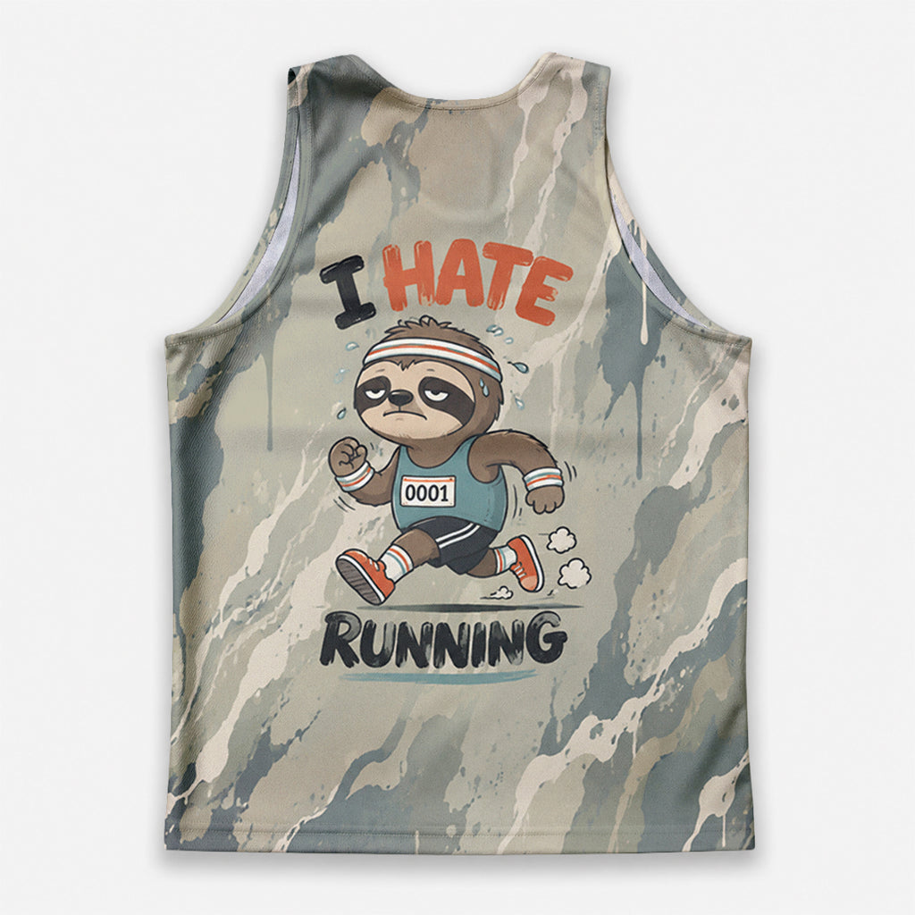 Funny Running Tank Top I Hate Running Sloth Tech Singlet