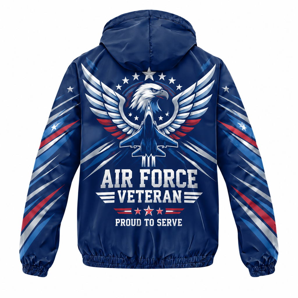 Custom Name Air Force Wings Veteran Running Windbreaker Jacket