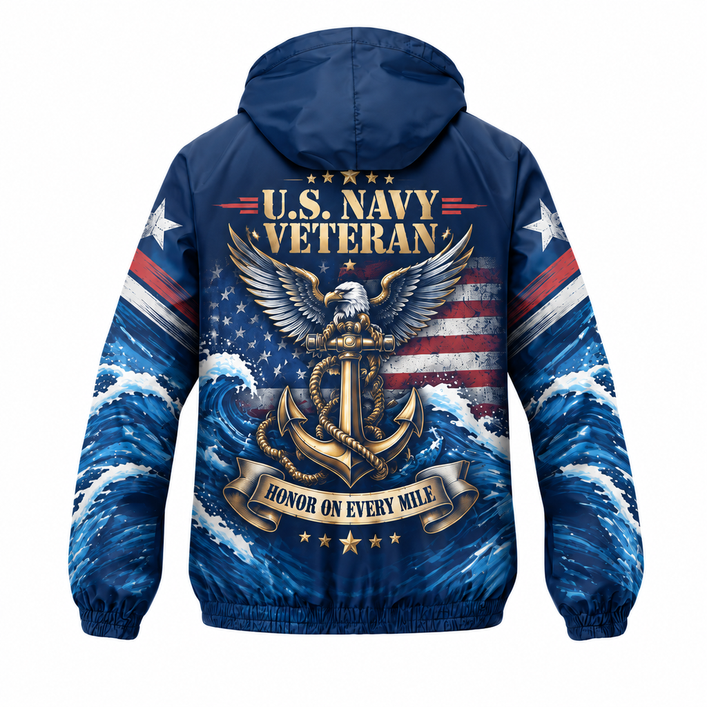 Custom Name Navy Anchor Veteran Running Windbreaker Jacket