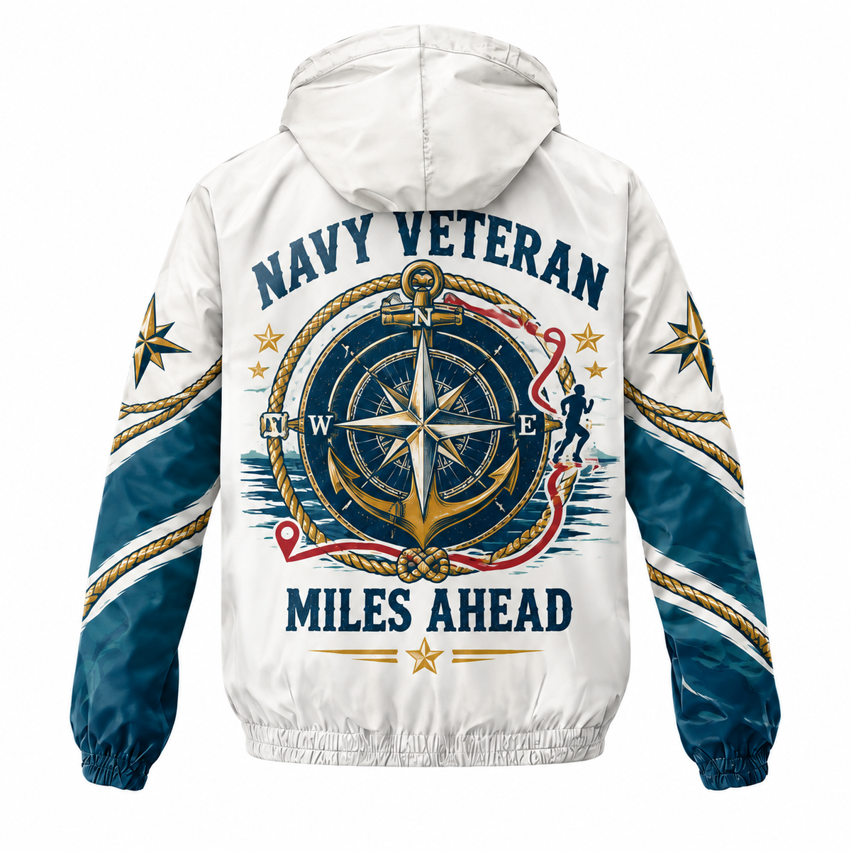Custom Name Navy Compass Anchor Miles Running Windbreaker Jacket