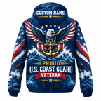 Custom Name Coast Guard Eagle Ocean Veteran Running Windbreaker Jacket