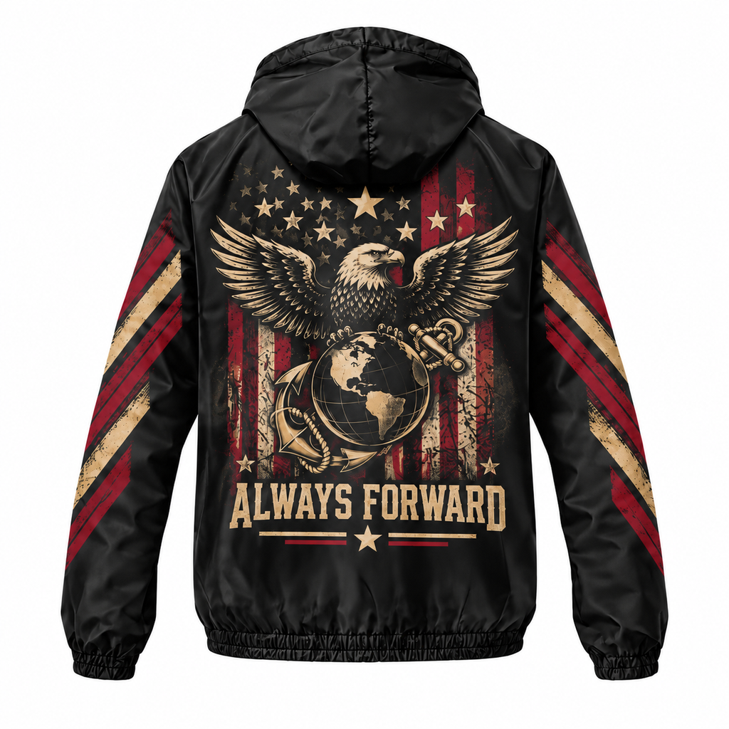 Custom Name Marine Veteran Always Forward Running Windbreaker Jacket