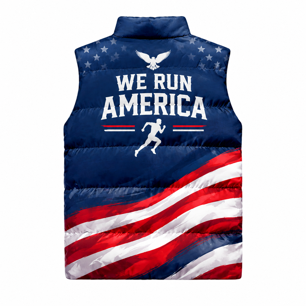 We Run America Sleeveless Running Puffer Jacket