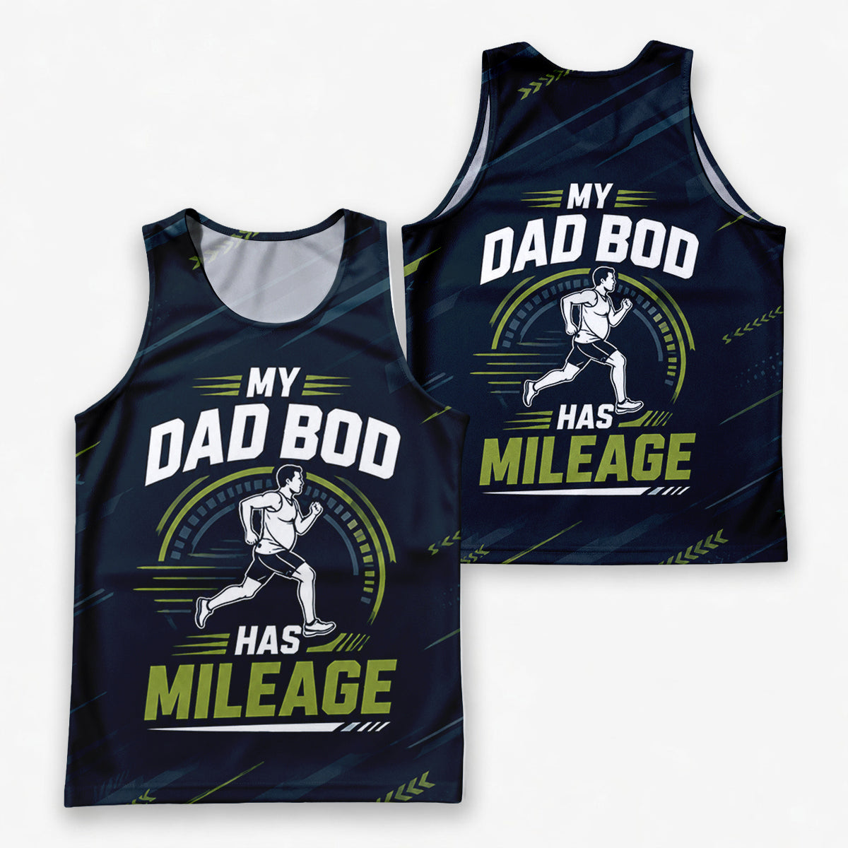 Funny Dad Running Tank Top My Dad Bod Has Mileage Tech Singlet