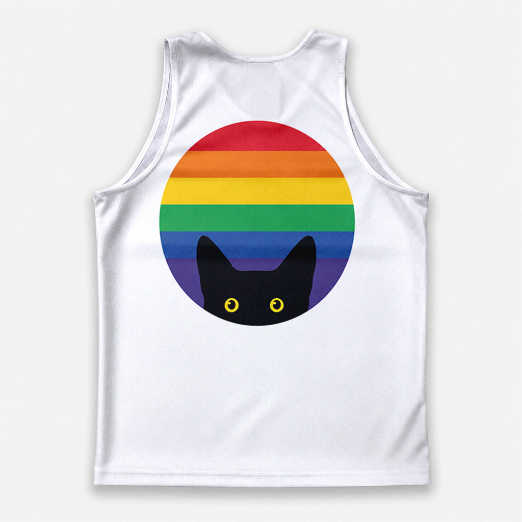 LGBT Pride Running Tank Top Peeking Cat in Rainbow Running Singlet for Men and Women