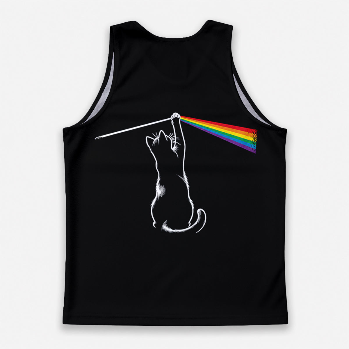 Cat Running Tank Top Rock Cat Playing with Rainbow Light Running Singlet for Men and Women