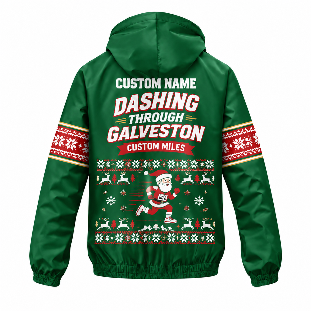 Custom Name Sleigh the Season Santa Hustle Galveston Running Windbreaker Jacket