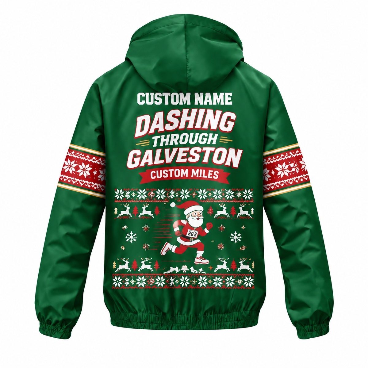 Custom Name Sleigh the Season Santa Hustle Galveston Running Windbreaker Jacket