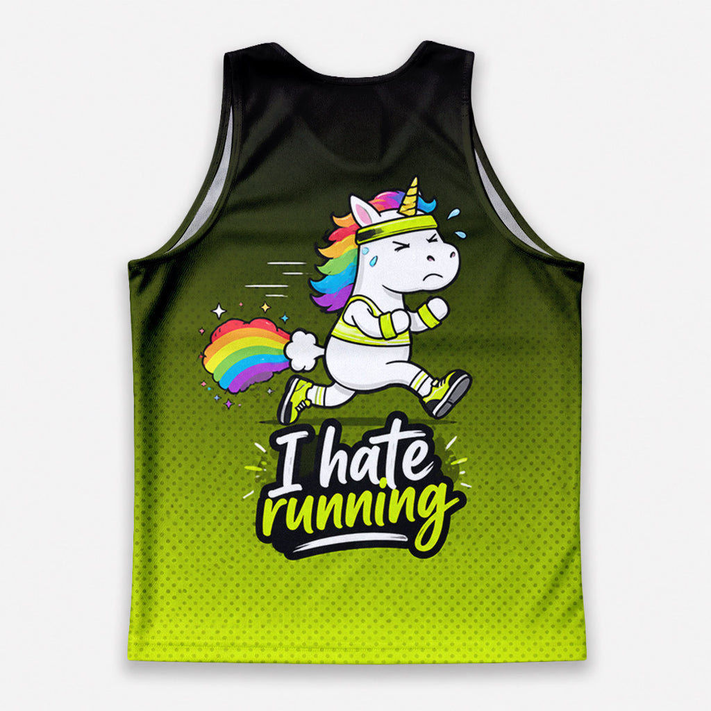 Funny Running Tank Top I Hate Running Unicorn Tech Singlet V2