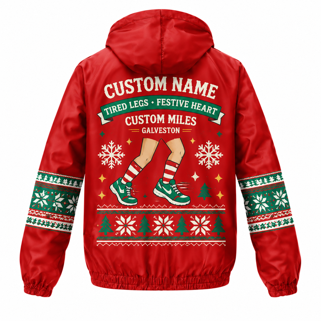 Custom Name Fa La La La Legs Santa Hustle Galveston Running Windbreaker Jacket