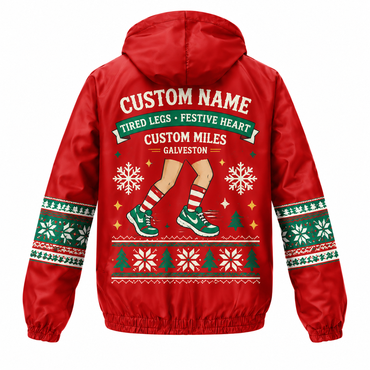 Custom Name Fa La La La Legs Santa Hustle Galveston Running Windbreaker Jacket