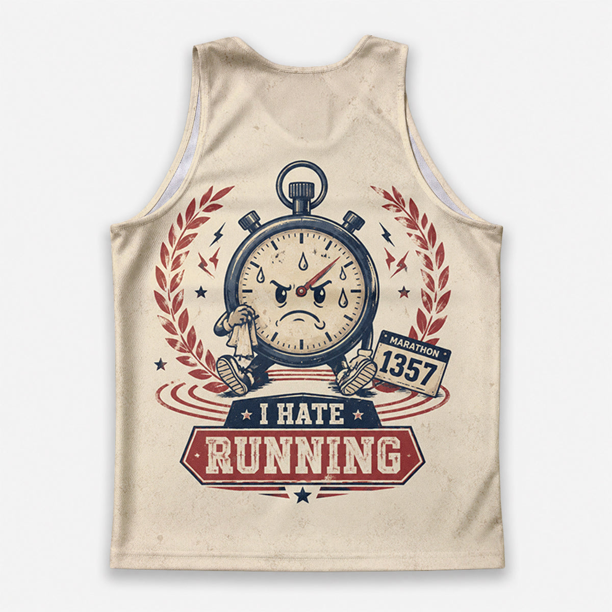 Funny Running Tank Top I Hate Running Angry Stopwatch Tech Singlet